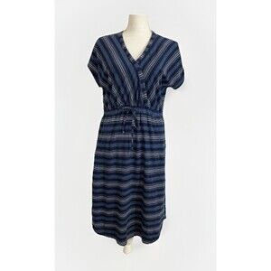 Eddie Bauer Dress Women's M Blue Stripe V-Neck Cap Sleeve Pockets